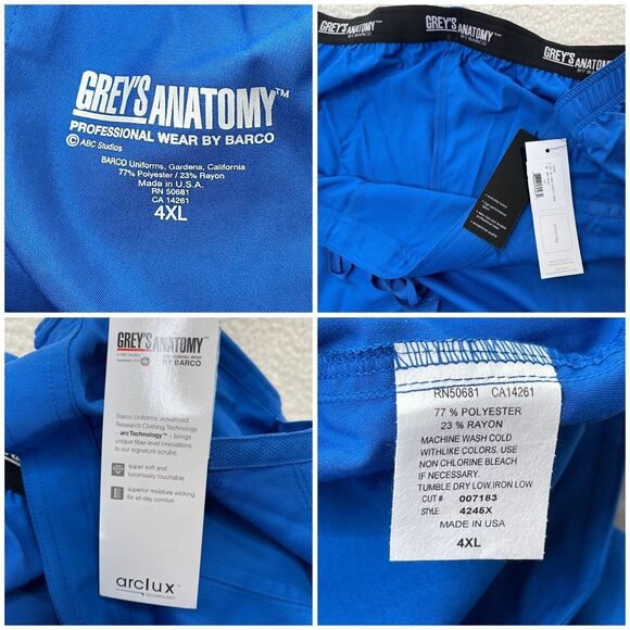 Greys Anatomy Scrub Pants Womens 4X Royal Blue 4-Pocket Cargo 4245X - Picture 4 of 5